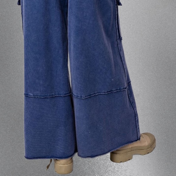 EASEL “Feeling Good Cargos” Mineral Washed Flared Leg, Raw Seams & Hems, Pockets - Picture 8 of 16